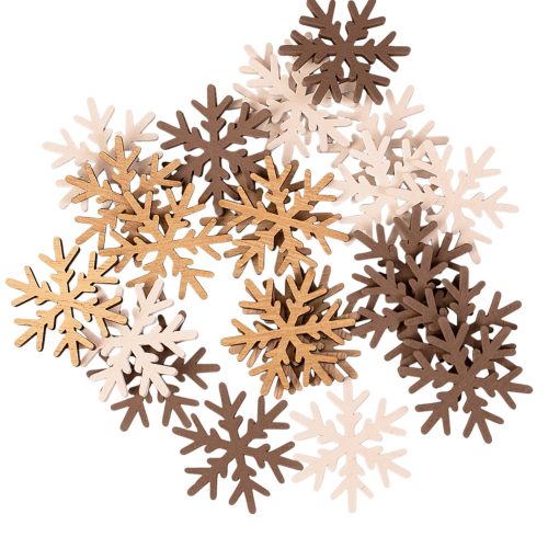 Vianočná dekoračná sada, drevené snehové vločky, 4 cm, 24 ks - Hnedá/Biela mix