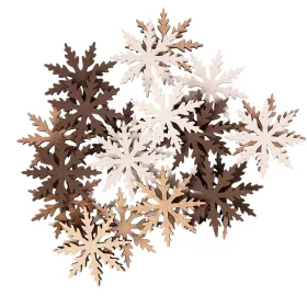   Vianočná dekoračná sada, drevené snehové vločky, 4 cm, 24 ks - Hnedá/Biela mix
