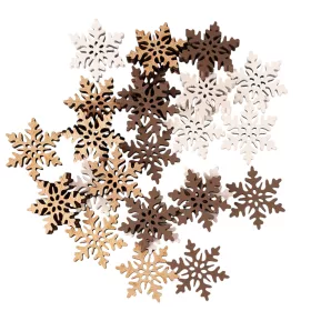   Vianočná dekoračná sada, drevené snehové vločky, 2,5 cm, 24 ks - Hnedá/Biela mix
