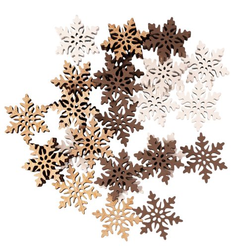 Vianočná dekoračná sada, drevené snehové vločky, 2,5 cm, 24 ks - Hnedá/Biela mix