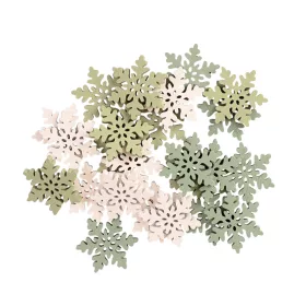   Vianočná dekoračná sada, drevené snehové vločky, 3 cm, 24 ks - Zelená/Biela mix