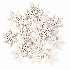   Vianočná dekoračná sada, drevené snehové vločky, 3 cm, 24 ks - Biele