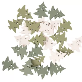   Vianočná dekoračná sada, drevené stromčeky, 3,5 x 3 cm, 24 ks - Zelená/Biela mix