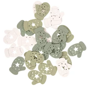   Vianočná dekoračná sada, drevené rukavice, 3,5 x 3 cm, 24 ks - Zelená/Biela mix