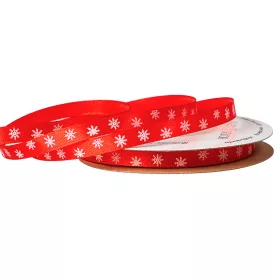 Saténová stuha s vločkami 6mm x 20m - Červená  