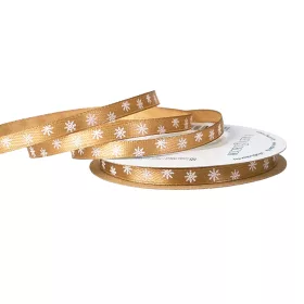 Saténová stuha s vločkami 6mm x 20m - Zlatohnedá  