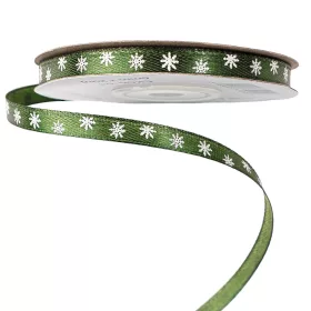 Saténová stuha s vločkami 6mm x 20m - Tmavozelená  