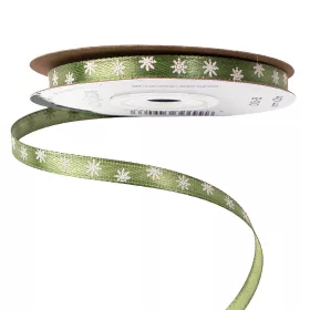 Saténová stuha s vločkami 6mm x 20m - Machovo zelená  