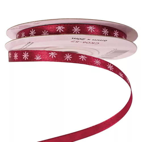 Saténová stuha s vločkami 6mm x 20m - Bordová  