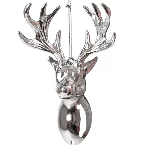 Akrylová jeleňová hlava, vianočná ozdoba, 14 x 9 cm - Strieborná