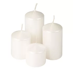   Stupňovitá adventná sada valcových sviečok, Ø40 x 40/55/70/85mm - Metalická perleťová biela