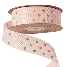   Rypsová stuha so zlatými bodkami 25mm x 20m - Svetloružová