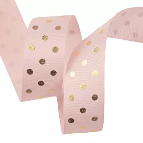   Rypsová stuha so zlatými bodkami 25mm x 20m - Svetloružová