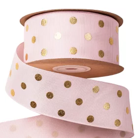   Rypsová stuha so zlatými bodkami 38mm x 20m - Svetloružová