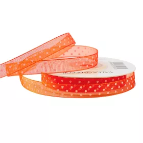 Organza stuha s bodkami 10mm x 20m - Tmavooranžová