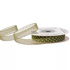 Organza stuha s bodkami 10mm x 20m - Olivová zelená