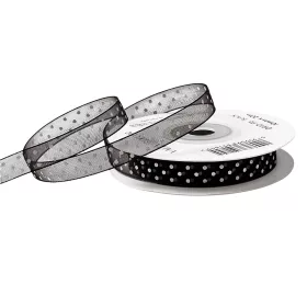 Organza stuha s bodkami 10mm x 20m - Čierna