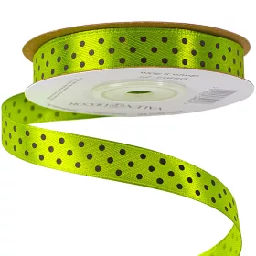  Saténová stuha s čiernymi bodkami 12mm x 20m - Čajová zelená
