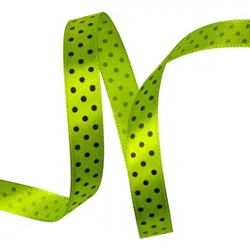   Saténová stuha s čiernymi bodkami 12mm x 20m - Čajová zelená
