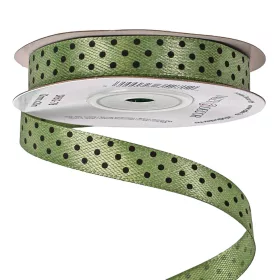   Saténová stuha s čiernymi bodkami 12mm x 20m - Machovo zelená