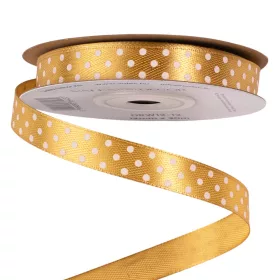 Saténová stuha s bielymi bodkami 12 mm x 20 m - Zlatá