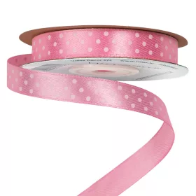 Saténová stuha s bielymi bodkami 12mm x 20m - Ružová