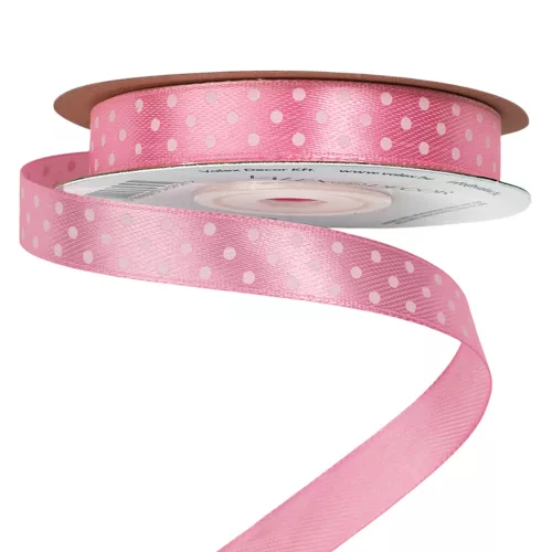 Saténová stuha s bielymi bodkami 12mm x 20m - Ružová