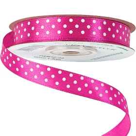   Saténová stuha s bielymi bodkami 12mm x 20m - Tmavoružová