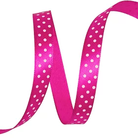   Saténová stuha s bielymi bodkami 12mm x 20m - Tmavoružová