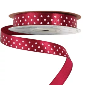 Saténová stuha s bielymi bodkami 12mm x 20m - Wine red