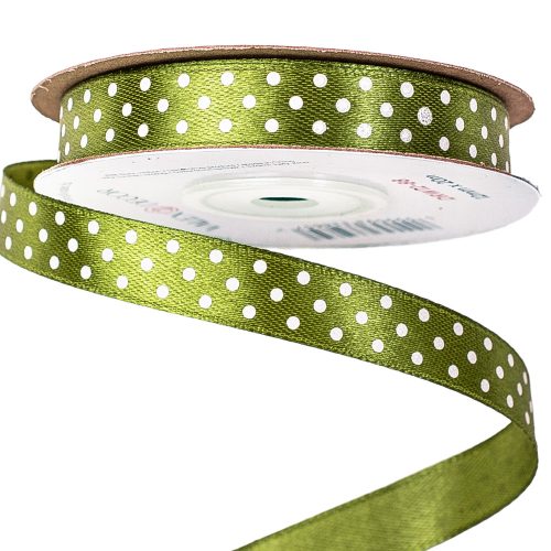 Saténová stuha s bielymi bodkami 12mm x 20m - Olivová zelená