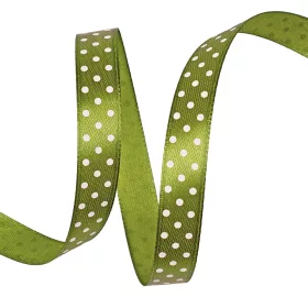   Saténová stuha s bielymi bodkami 12mm x 20m - Olivová zelená