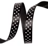 Saténová stuha s bielymi bodkami 12mm x 20m - Čierna