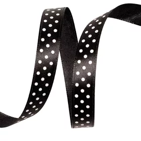 Saténová stuha s bielymi bodkami 12mm x 20m - Čierna