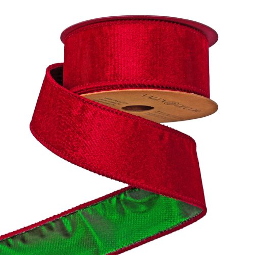 Zamatová stuha s drôtovým lemom 38mm x 5m - Červeno-zelená  