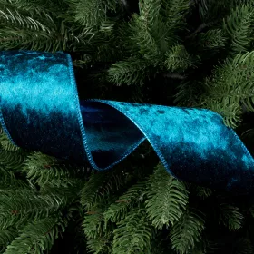 Zamatová stuha s drôtovým lemom 38mm x 5m - Modrá  