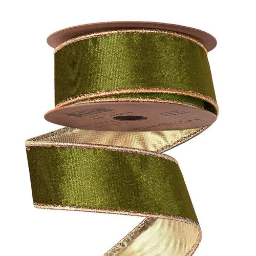 Zamatová stuha s drôtovým lemom 38mm x 5m - Machovo zelená  