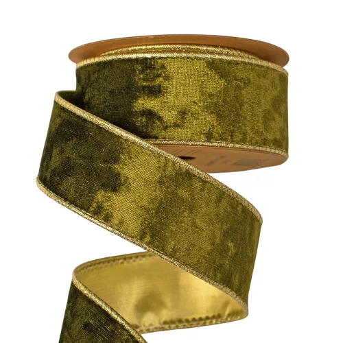 Zamatová stuha s drôtovým lemom 38mm x 5m - Machovo zelená  