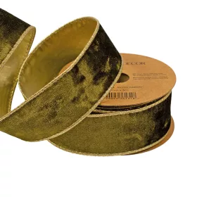   Zamatová stuha s drôtovým lemom 38mm x 5m - Machovo zelená  