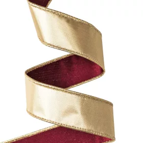 Zamatová stuha s drôtovým lemom 38mm x 5m - Bordová  
