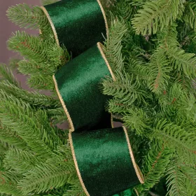 Zelená zamatová stuha s drôtovým lemom 63mm x 5m  