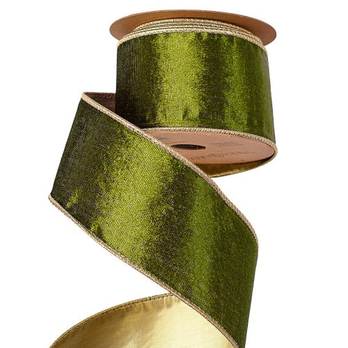 Machovo zelená zamatová stuha s drôtovým lemom 63mm x 5m  