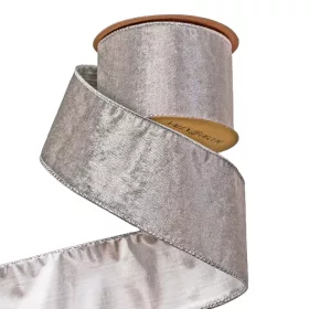 Strieborná zamatová stuha s drôtovým lemom 63mm x 5m  