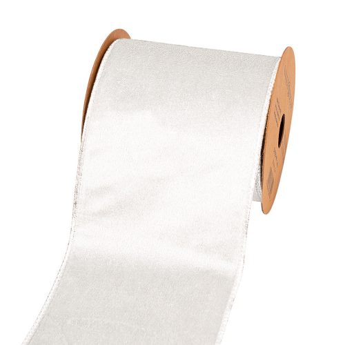 Biela zamatová stuha s drôtovým lemom 100mm x 5m  