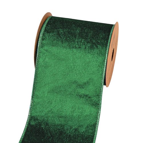 Zelená zamatová stuha s drôtovým lemom 100mm x 5m  