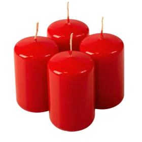   Adventná sada valcových sviečok, 7 x 4cm - Lakovaná červená