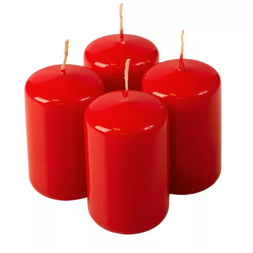 Adventná sada valcových sviečok, 7 x 4cm - Lakovaná červená