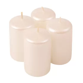   Adventná sada valcových sviečok, 7 x 4cm - Metalická perleťová biela