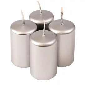   Adventná sada valcových sviečok, 7 x 4cm - Metalická strieborná
