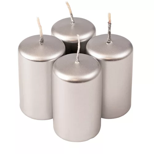 Adventná sada valcových sviečok, 7 x 4cm - Metalická strieborná